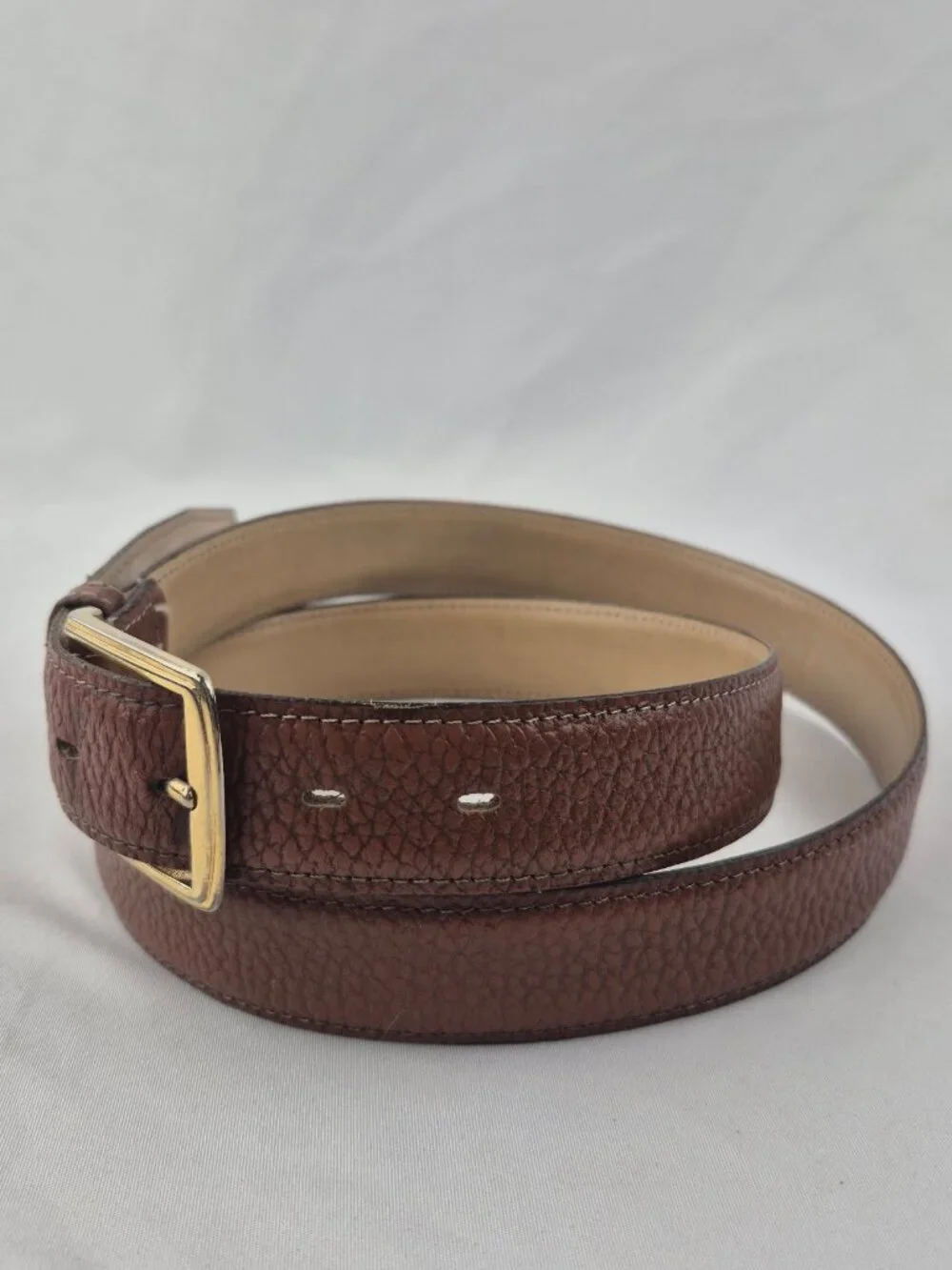 Botany 500 Pebbled Leather Belt Solid Brass Buckle Made in USA Size M/L
